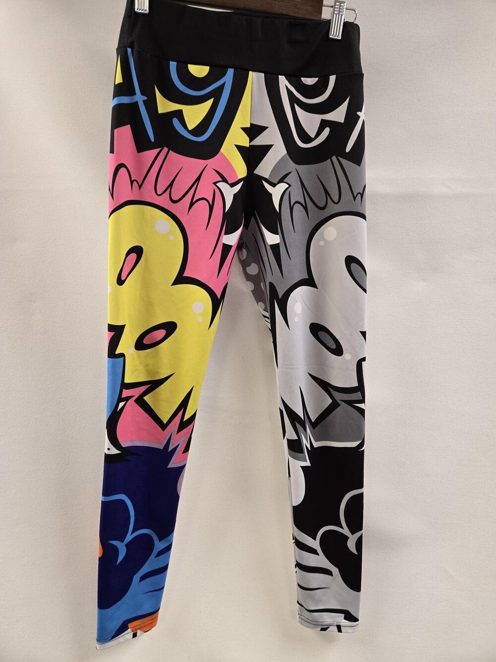 Graffiti Print Leggings Womens Medium Street Art Yoga Pants Spandex Athletic